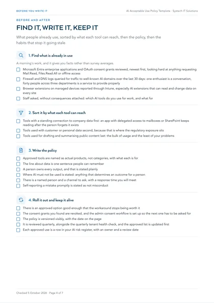 Page 4: Before and after: find what is in use, sort it, write it, keep it alive