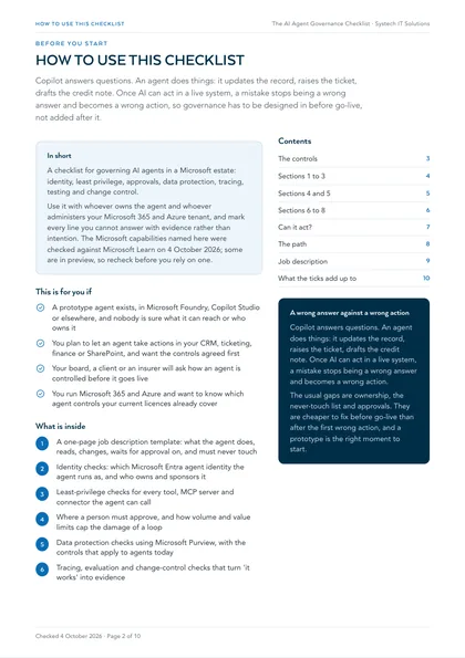 Page 2: How to use this checklist, and a wrong answer against a wrong action