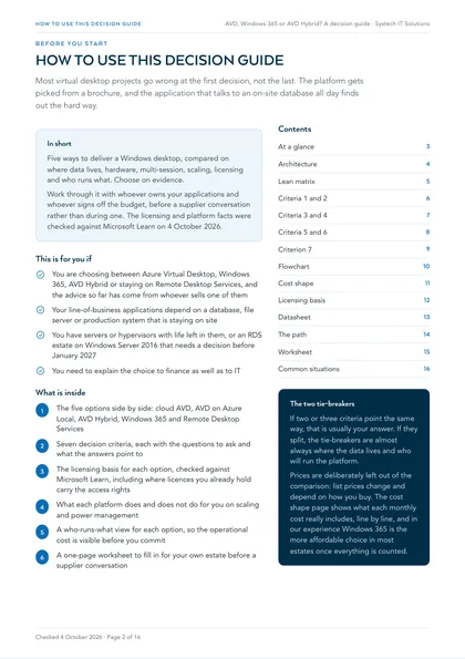 Page 2: How to use this decision guide, and the two tie-breakers