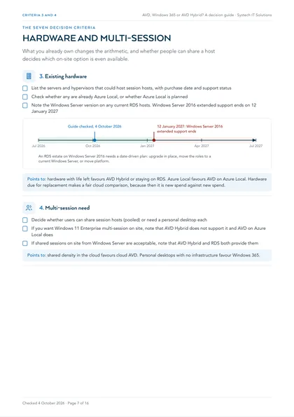 Page 7: Criteria 3 and 4: hardware, multi-session