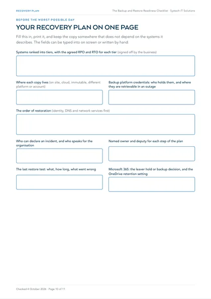 Page 10: Worksheet: your recovery plan on one page, fillable on screen