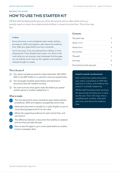 Page 2: How to use this starter kit, and a pack is controls, not documents