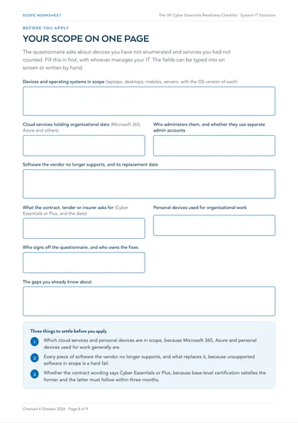 Page 8: Worksheet: your scope on one page, fillable on screen