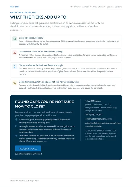 Page 9: What the ticks add up to, and the next step