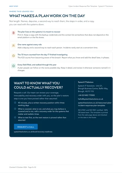 Page 8: What makes a plan work on the day, and the next step