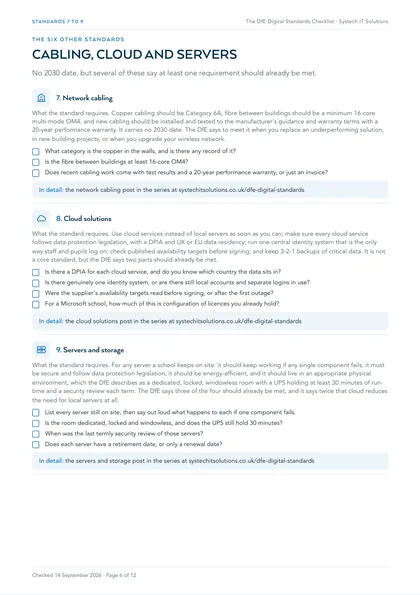 Page 6: Standards 7 to 9: network cabling, cloud solutions, servers and storage