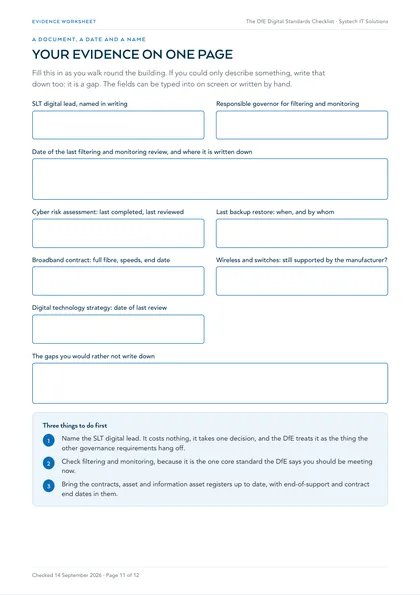 Page 11: Worksheet: your evidence on one page, fillable on screen