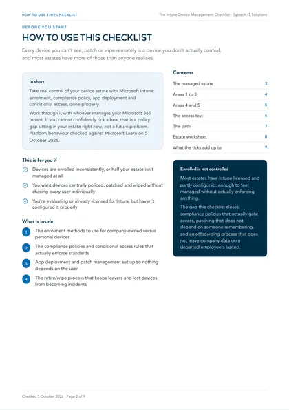 Page 2: How to use this checklist, and enrolled is not controlled