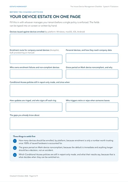 Page 8: Worksheet: your device estate on one page, fillable on screen