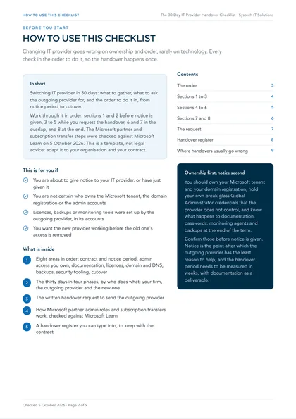 Page 2: How to use this checklist, and ownership first, notice second