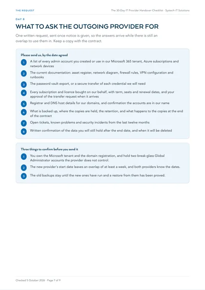 Page 7: The handover request to send the outgoing provider