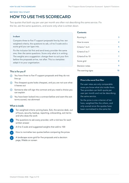 Page 2: How to use this scorecard, and price is the worst first filter