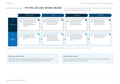 Page 3: Running the comparison: fix the list, ask, score, decide