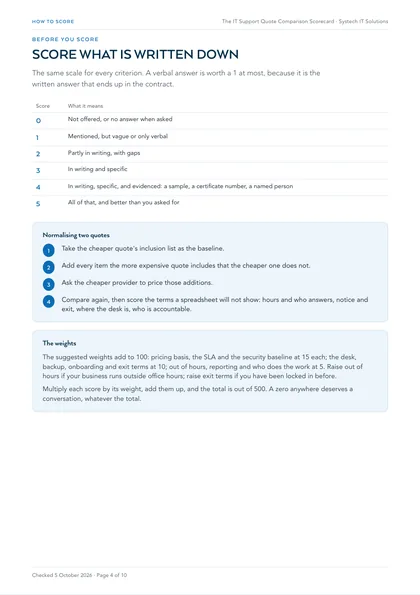 Page 4: The 0 to 5 scale, and normalising two quotes