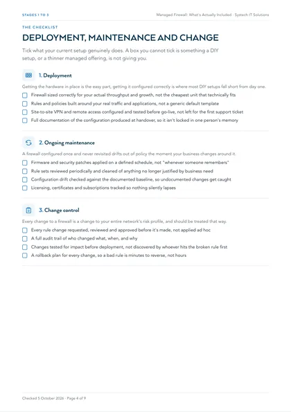 Page 4: Stages 1 to 3: deployment, ongoing maintenance and change control