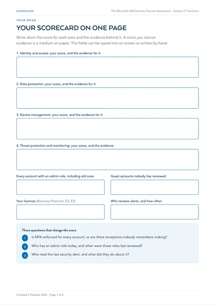 Page 7: Worksheet: your scorecard on one page, fillable on screen