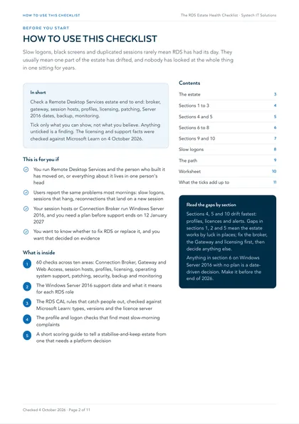 Page 2: How to use this checklist, and read the gaps by section