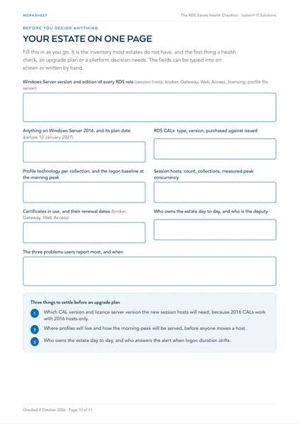 Page 10: Worksheet: your estate on one page, fillable on screen