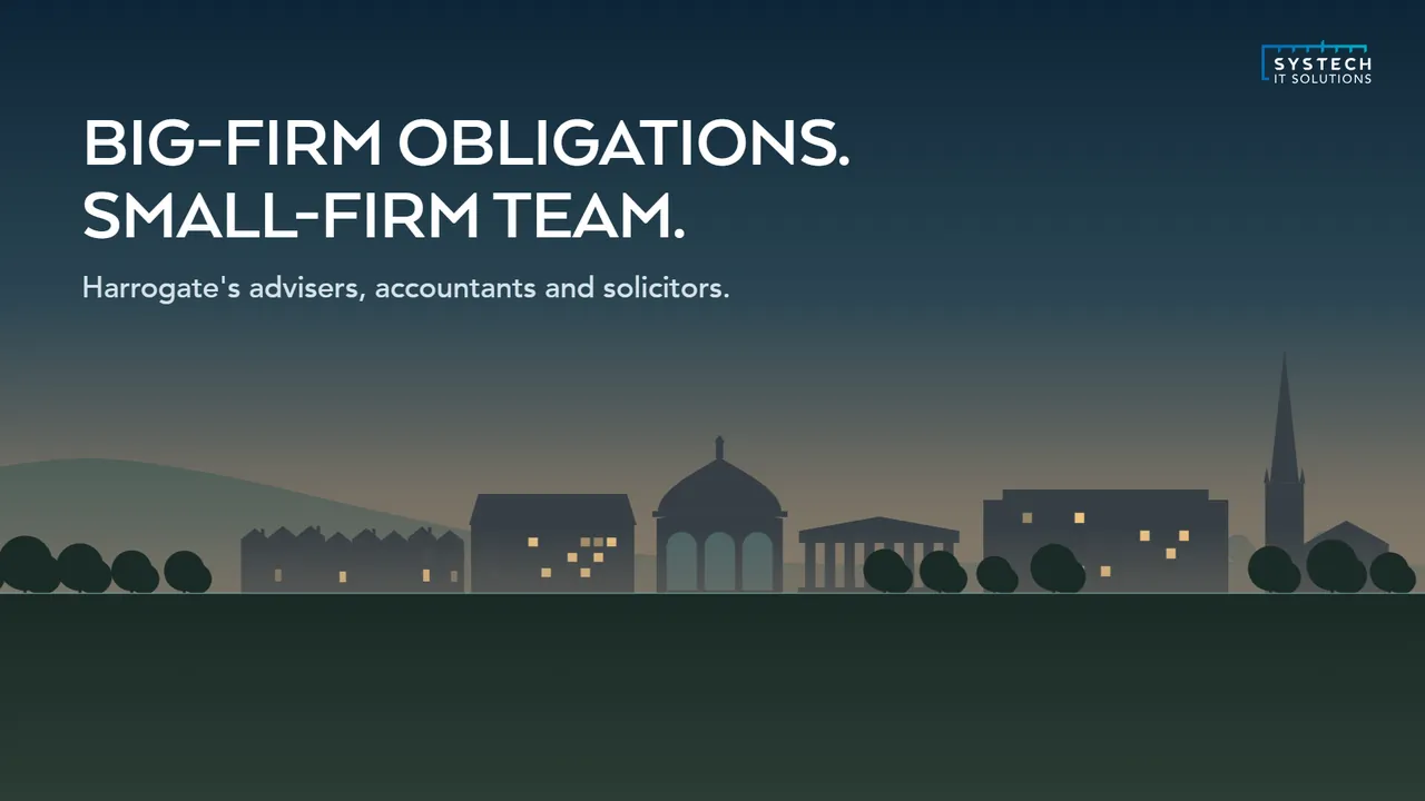 Harrogate's skyline at night: big-firm obligations for a small-firm team
