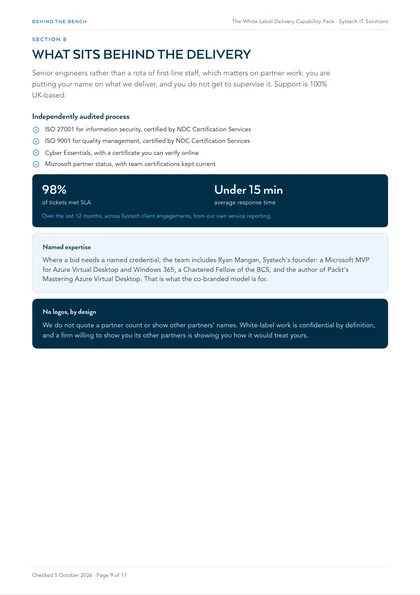 Page 9: What sits behind the delivery: the team, the certifications and the record