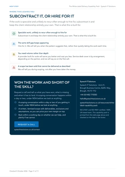 Page 11: Subcontract it, or hire for it, and the next step